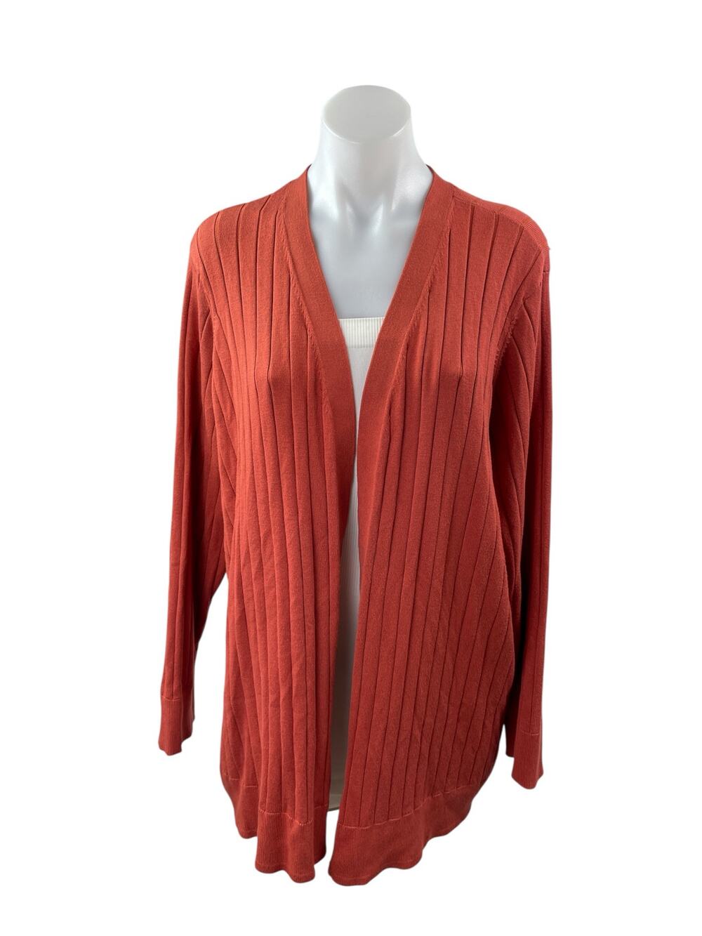 Lane Bryant Women Rust Coral Ribbed Knit Long Sleeve Open Cardigan Sweater 22/24